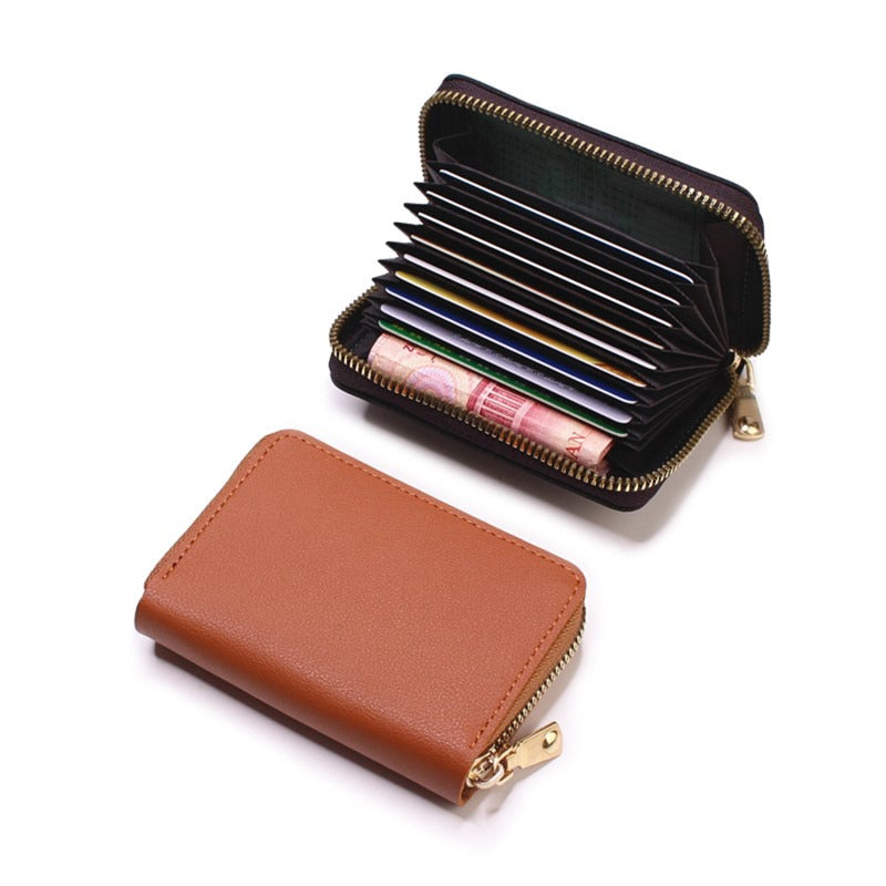 PU Leather Business Card Holder Wallet, Gray Credit Card Case for Men Women, 9 Slot ID Organizer Coin Purse