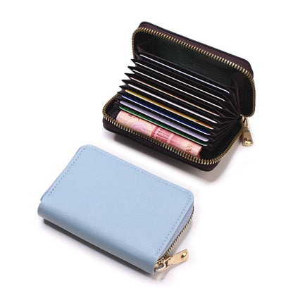 PU Leather Business Card Holder Wallet, Gray Credit Card Case for Men Women, 9 Slot ID Organizer Coin Purse