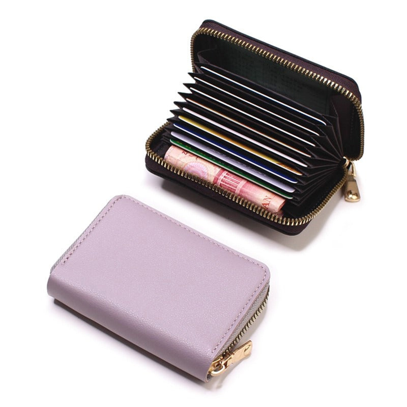 PU Leather Business Card Holder Wallet, Gray Credit Card Case for Men Women, 9 Slot ID Organizer Coin Purse
