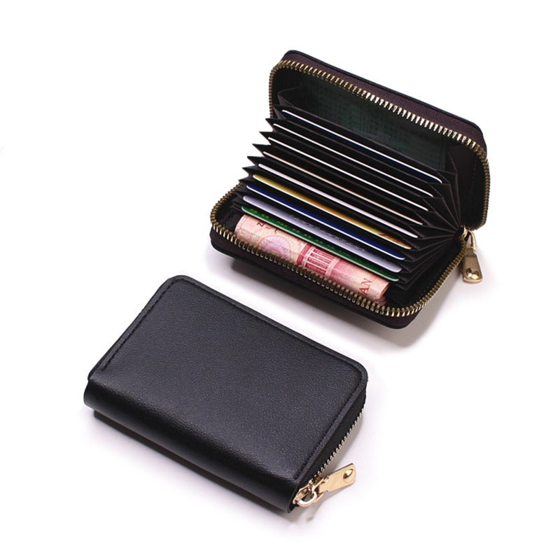 PU Leather Business Card Holder Wallet, Gray Credit Card Case for Men Women, 9 Slot ID Organizer Coin Purse