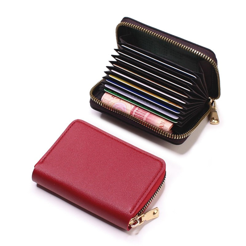 PU Leather Business Card Holder Wallet, Gray Credit Card Case for Men Women, 9 Slot ID Organizer Coin Purse