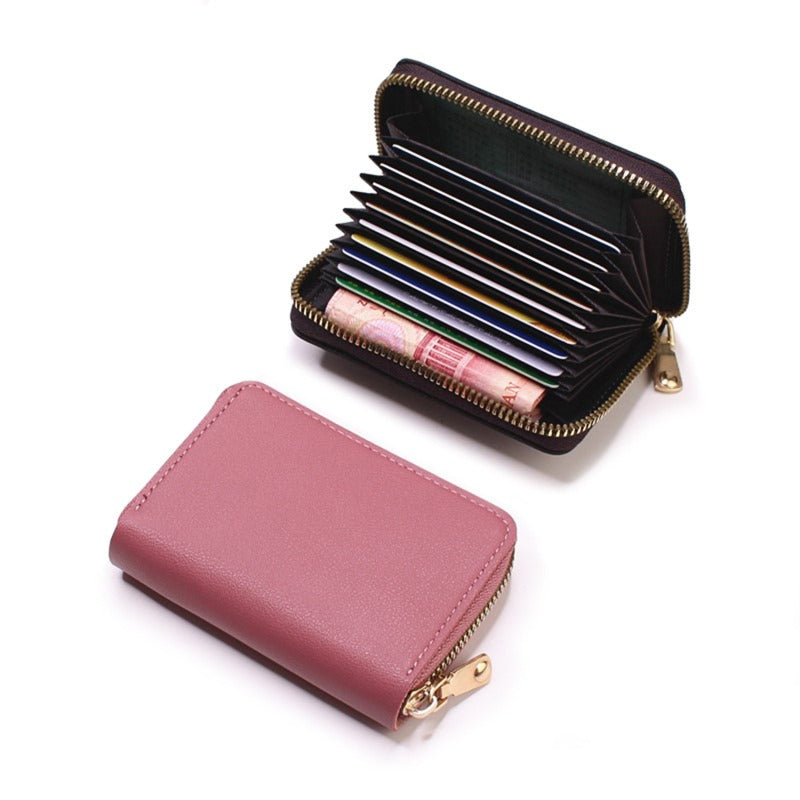 PU Leather Business Card Holder Wallet, Gray Credit Card Case for Men Women, 9 Slot ID Organizer Coin Purse