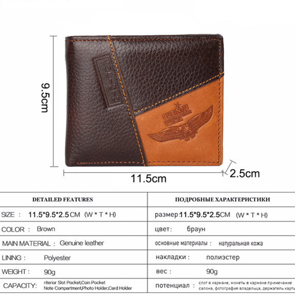 High Quality GUBINTU Genuine Leather Men Wallets, Real Leather Wallet with Coin Pocket Zipper, Male Purse Eagle Design