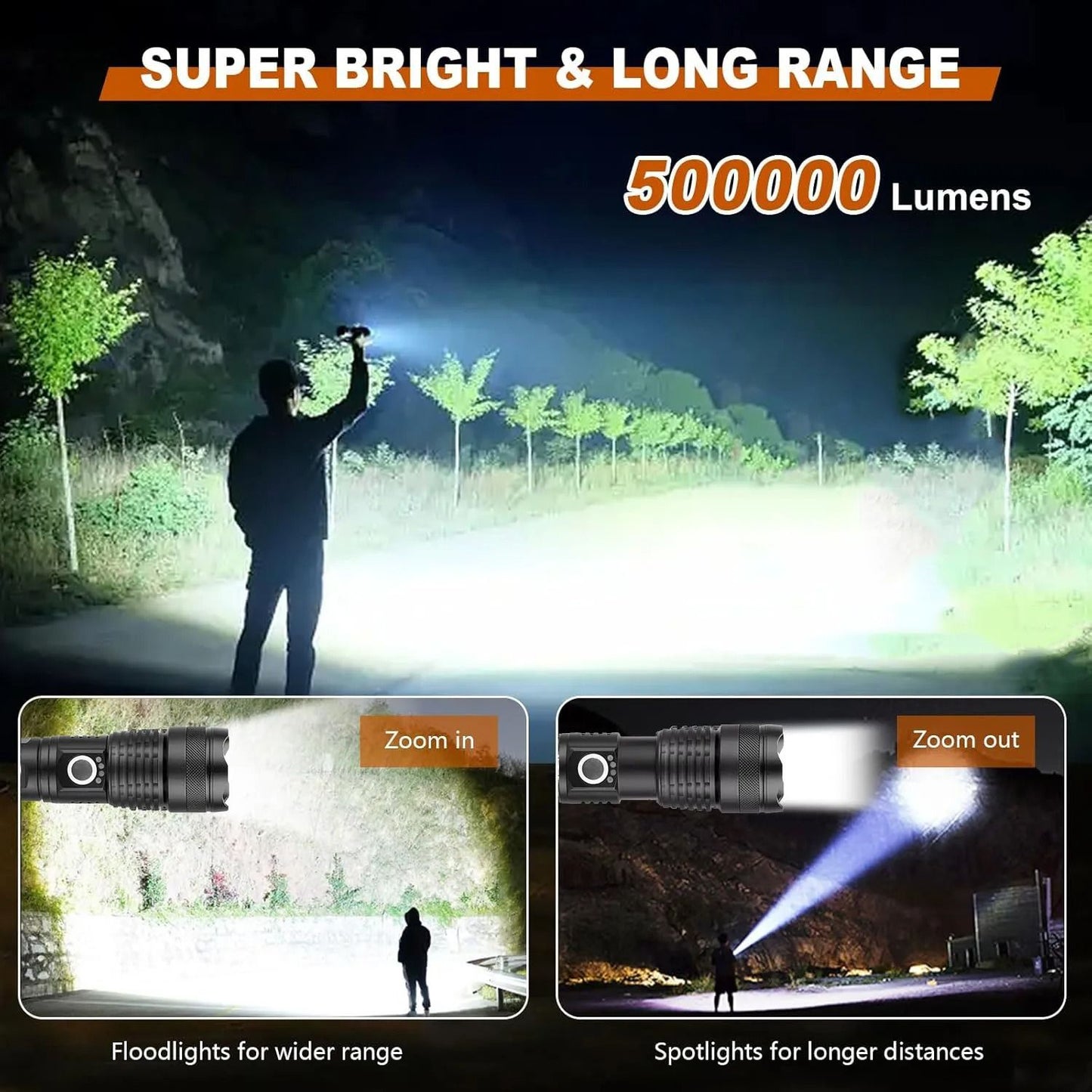 Rechargeable LED Tactical Flashlight With Telescopic Zoom For Outdoor Camping Or Fishing 1