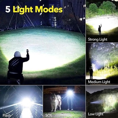 Rechargeable LED Tactical Flashlight With Telescopic Zoom For Outdoor Camping Or Fishing 2