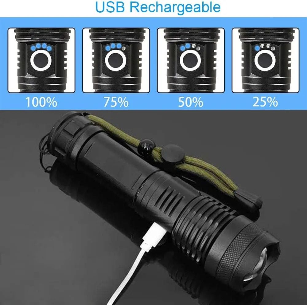 Rechargeable LED Tactical Flashlight With Telescopic Zoom For Outdoor Camping Or Fishing 3