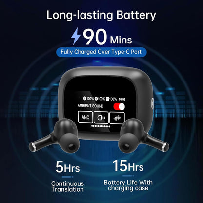AI Translator Earbuds 144 Languages, Offline Hebrew Translation Device, Real-Time Earphones for Travel and Learning