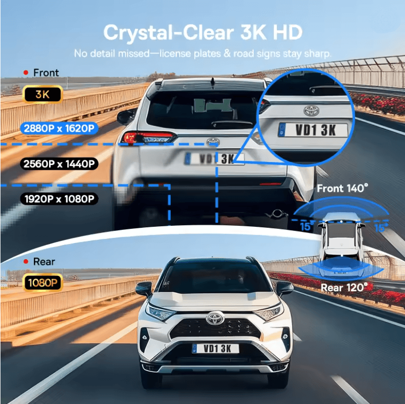 Baseus VD1 3K Dual Dash Cam Front And Rear With GPS And Supercapacitor 2