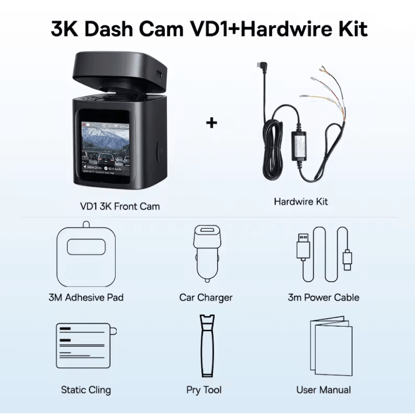 Baseus VD1 3K Dual Dash Cam Front And Rear With GPS And Supercapacitor 5