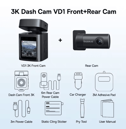Baseus VD1 3K Dual Dash Cam Front And Rear With GPS And Supercapacitor 6