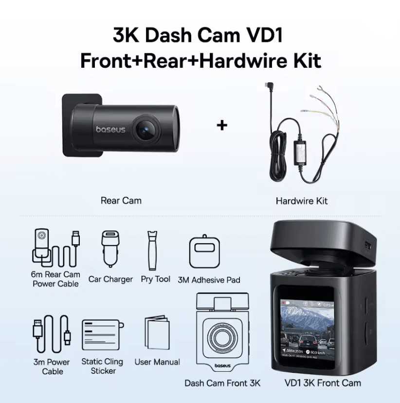 Baseus VD1 3K Dual Dash Cam Front And Rear With GPS And Supercapacitor 7