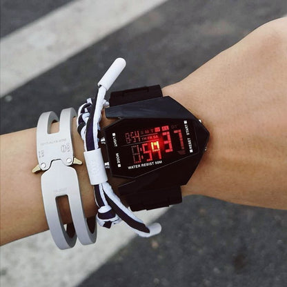 Junior High School Boys Girls Sports Electronic Watch Multi Function Aircraft Style Digital Wristwa 1