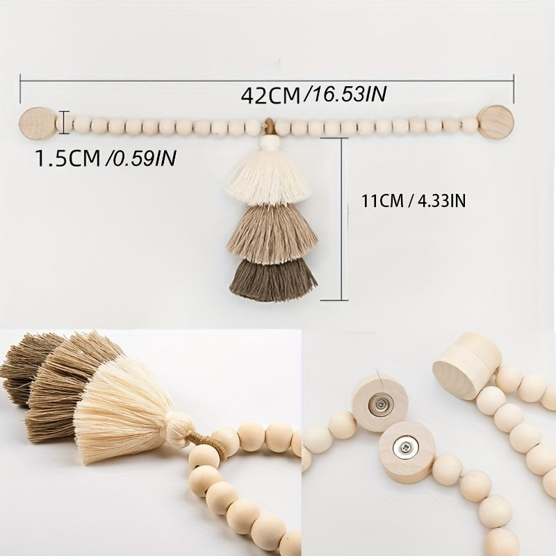 2pcs Bohemian Farmhouse Curtain Ties, Handmade Wooden Bead Curtain Holdbacks for Bedroom, Living Room & Home Decor