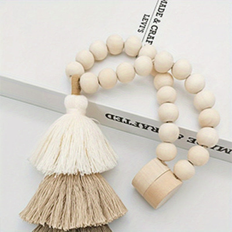 2pcs Bohemian Farmhouse Curtain Ties, Handmade Wooden Bead Curtain Holdbacks for Bedroom, Living Room & Home Decor