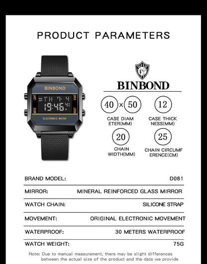 Multifunctional Mens Watch Business Sports, Fashion Electronic Wristwatch, Waterproof Silicone Strap Alarm Clock