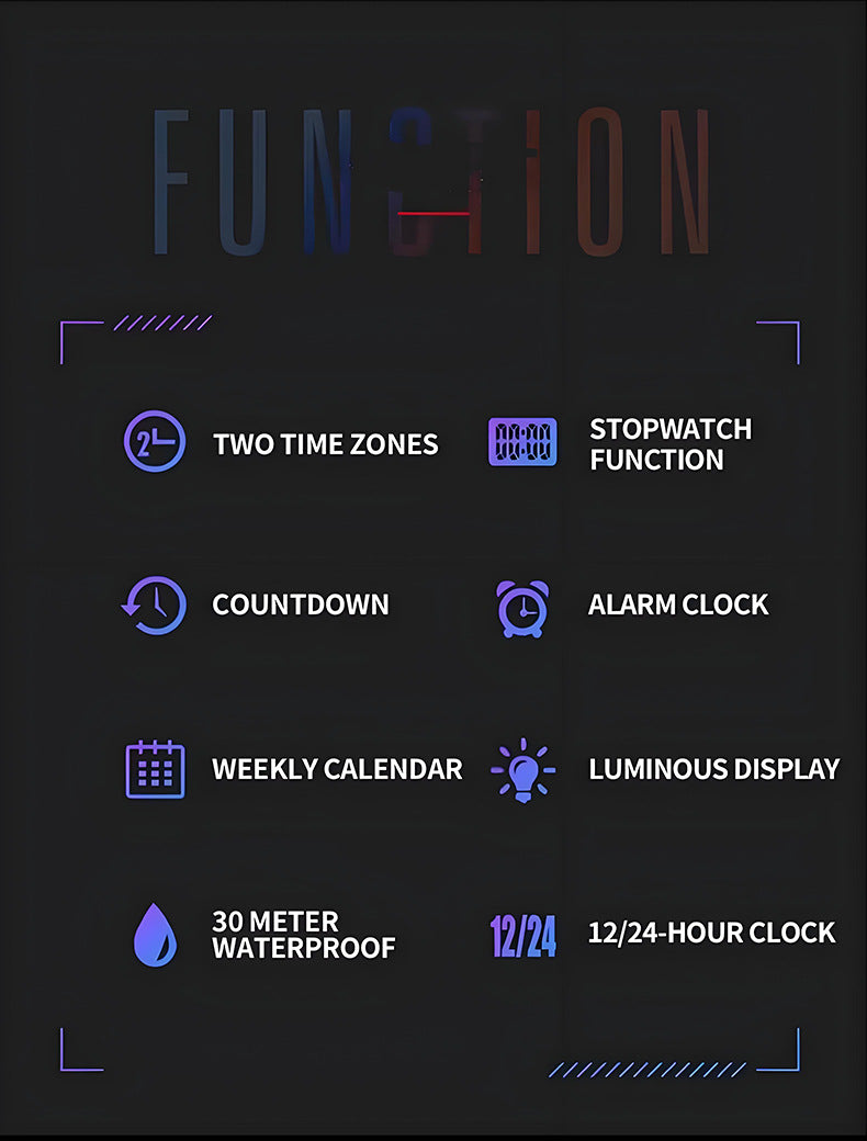 Multifunctional Mens Watch Business Sports, Fashion Electronic Wristwatch, Waterproof Silicone Strap Alarm Clock