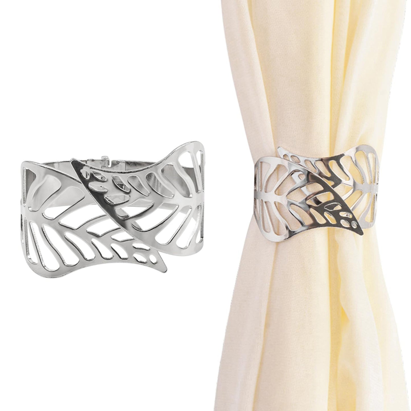 Creative Leaf Shape Metal Curtain Tiebacks, Adjustable Curtain Clip & Decorative Drapes Hook for Elegant Home Styling
