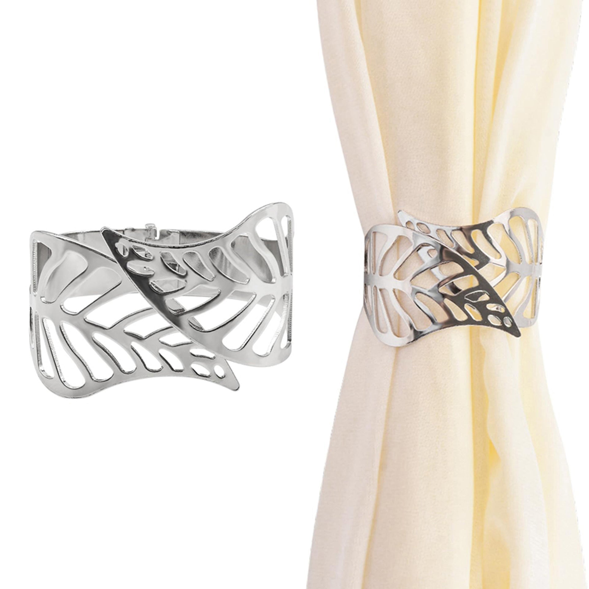 Creative Leaf Shape Metal Curtain Tiebacks, Adjustable Curtain Clip & Decorative Drapes Hook for Elegant Home Styling