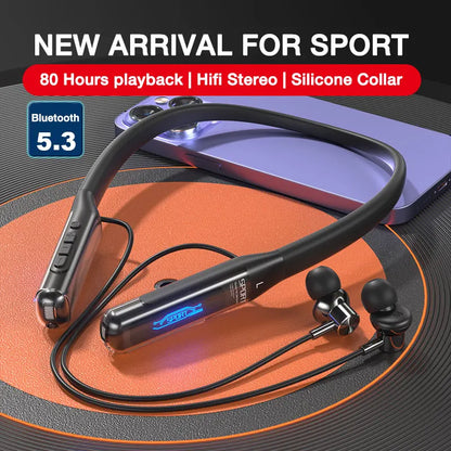 Bluetooth Wireless Headphones 80 Hours, Neckband Earphones with Microphone, Bluetooth 5.3 Bass Stereo Sound