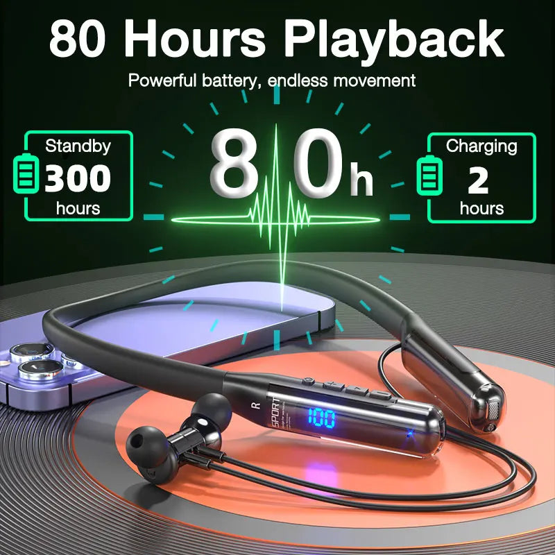 Bluetooth Wireless Headphones 80 Hours, Neckband Earphones with Microphone, Bluetooth 5.3 Bass Stereo Sound