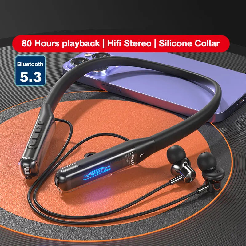 Bluetooth Wireless Headphones 80 Hours, Neckband Earphones with Microphone, Bluetooth 5.3 Bass Stereo Sound