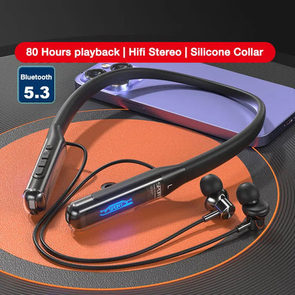 Bluetooth Wireless Headphones 80 Hours, Neckband Earphones with Microphone, Bluetooth 5.3 Bass Stereo Sound