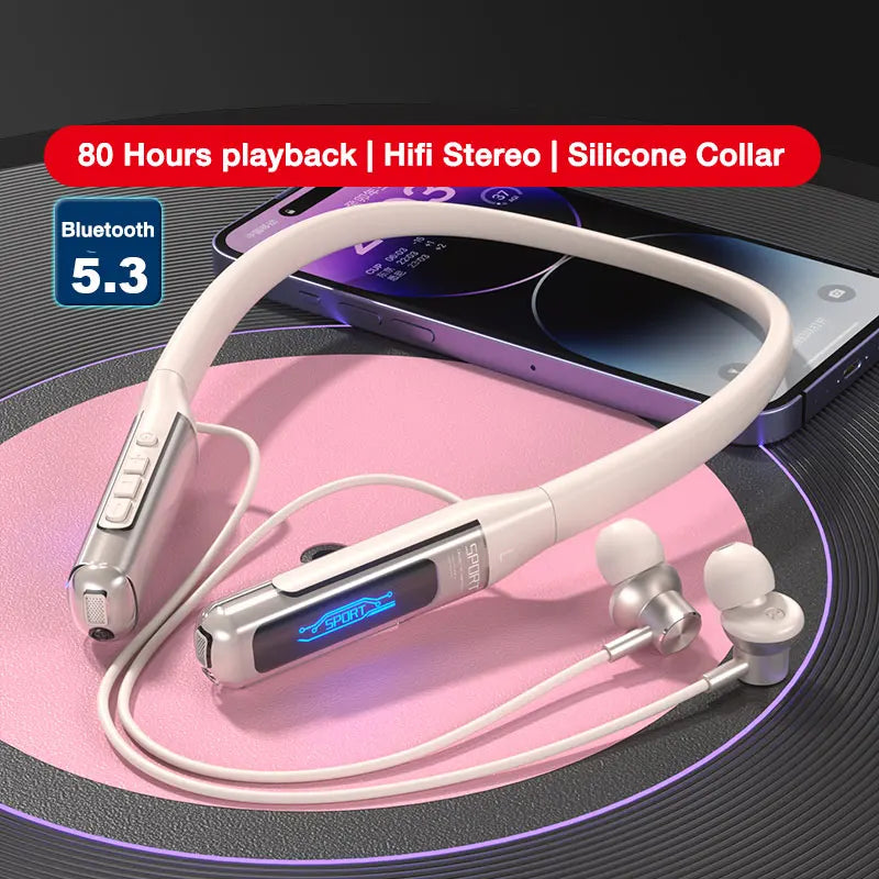 Bluetooth Wireless Headphones 80 Hours, Neckband Earphones with Microphone, Bluetooth 5.3 Bass Stereo Sound