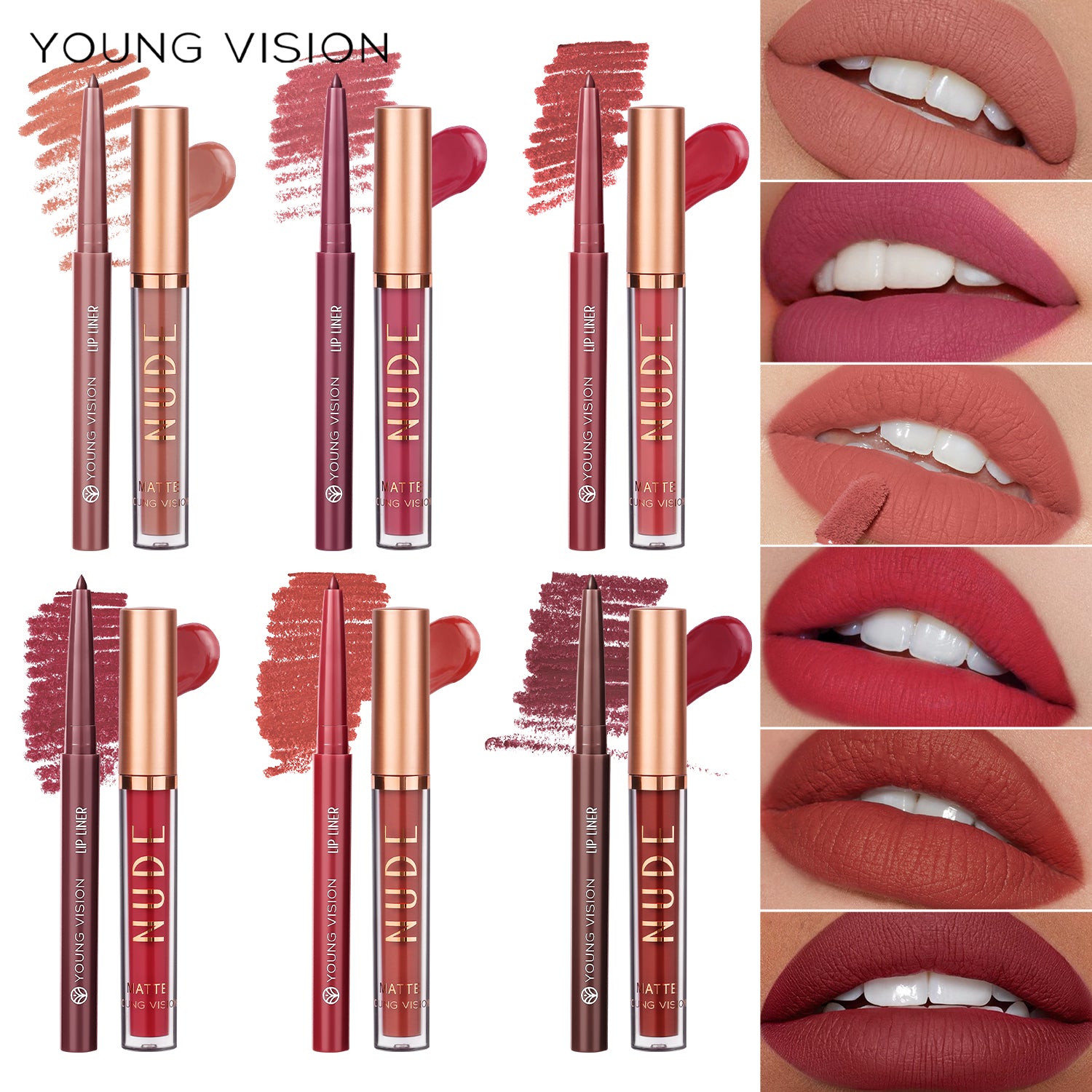 Color Matte Long Lasting Color Lip Liner Set Waterproof, Anti Sweat Non Stick Cup, Rotatable Liner Ultra Smudge Proof