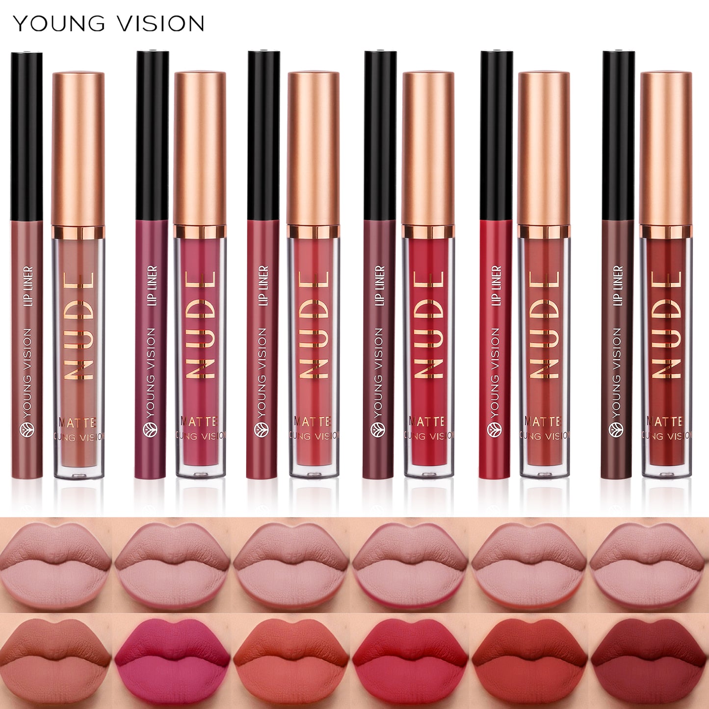 Color Matte Long Lasting Color Lip Liner Set Waterproof, Anti Sweat Non Stick Cup, Rotatable Liner Ultra Smudge Proof