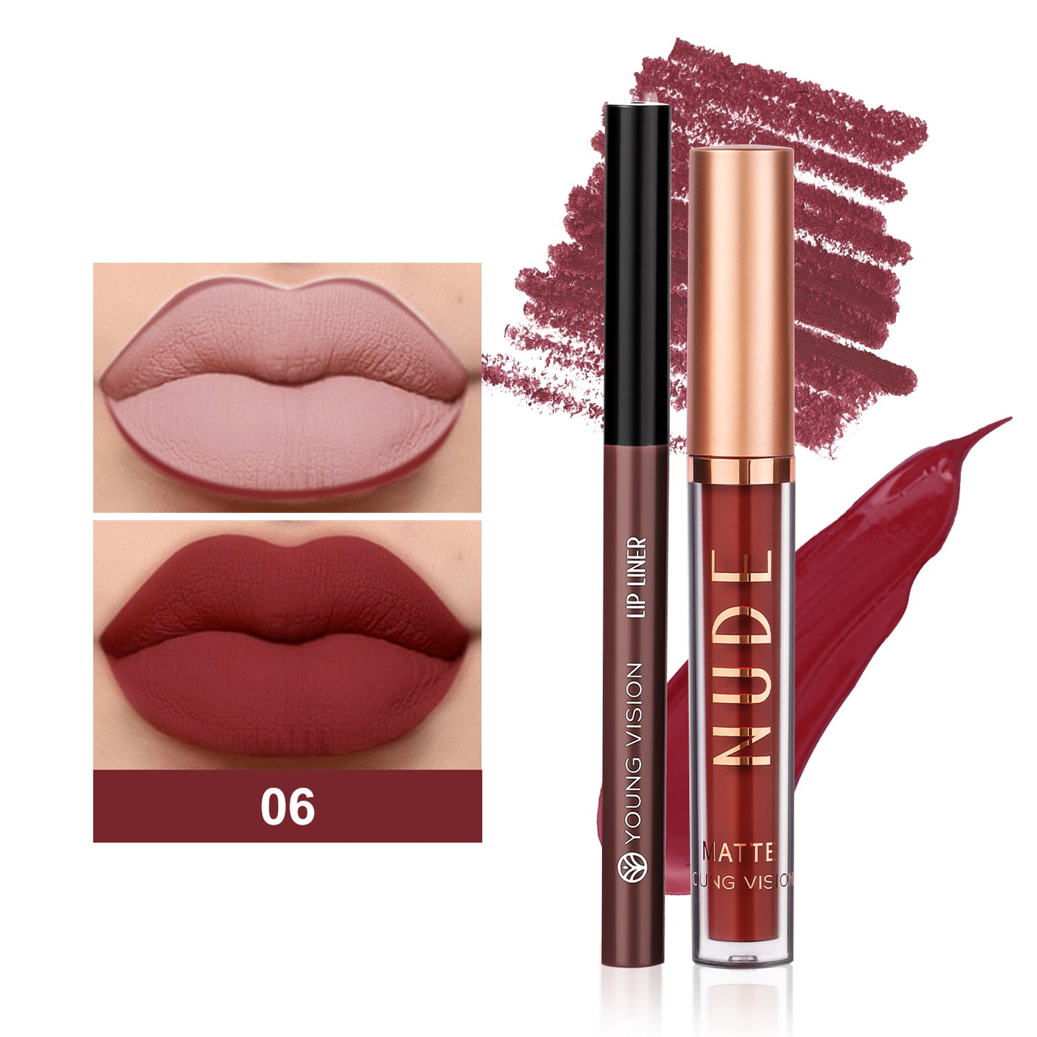 Color Matte Long Lasting Color Lip Liner Set Waterproof, Anti Sweat Non Stick Cup, Rotatable Liner Ultra Smudge Proof
