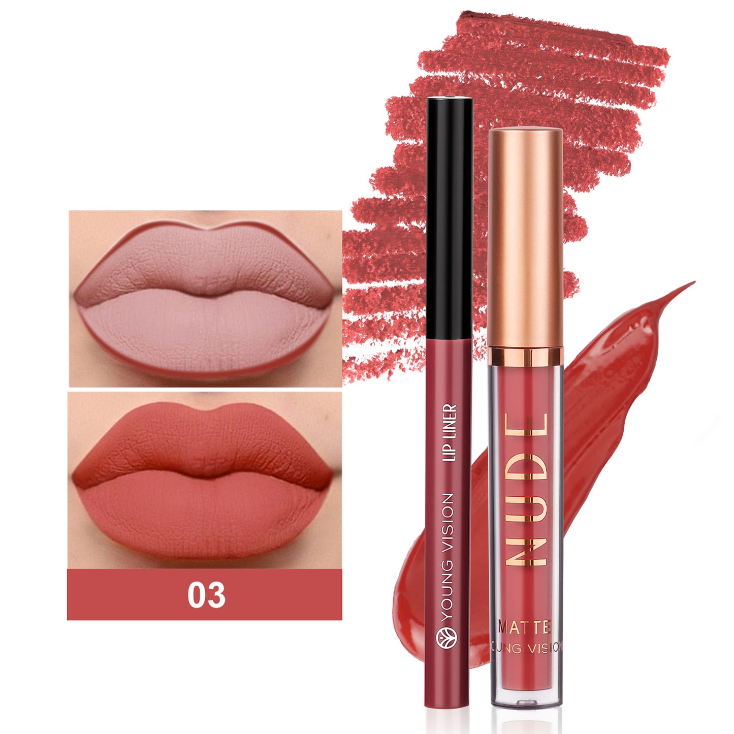 Color Matte Long Lasting Color Lip Liner Set Waterproof, Anti Sweat Non Stick Cup, Rotatable Liner Ultra Smudge Proof