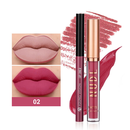 Color Matte Long Lasting Color Lip Liner Set Waterproof, Anti Sweat Non Stick Cup, Rotatable Liner Ultra Smudge Proof
