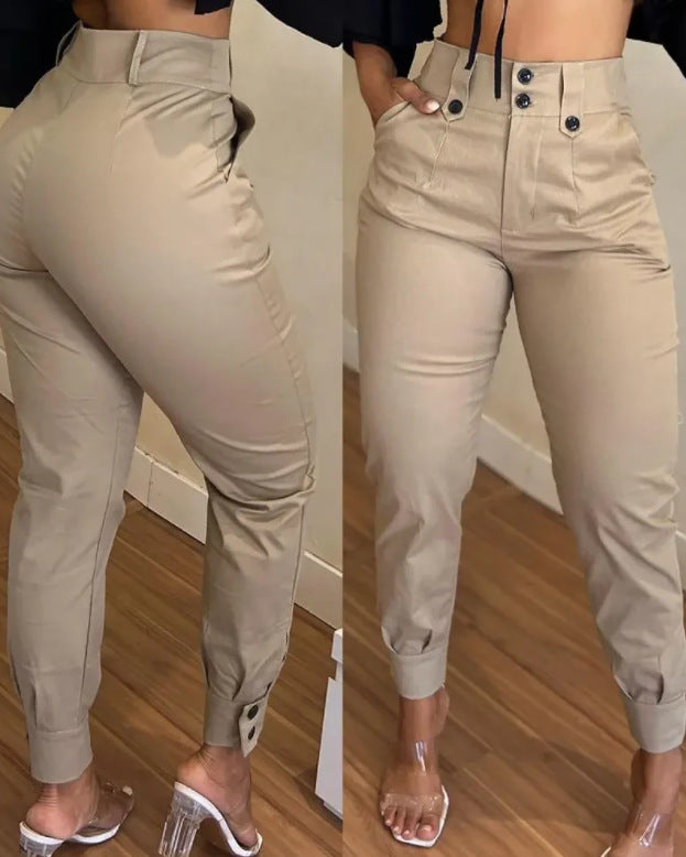 Womens High Waist Cargo Capris Skinny Fit, Zipper Fly & Pockets