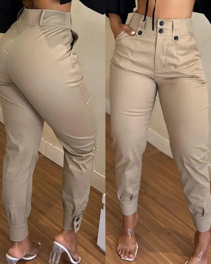 Womens High Waist Cargo Capris Skinny Fit, Zipper Fly & Pockets