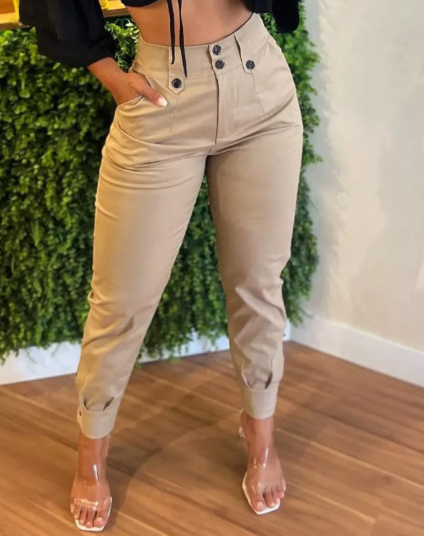 Womens High Waist Cargo Capris Skinny Fit, Zipper Fly & Pockets