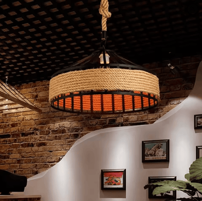 Nordic Vintage Twine Chandelier Adjustable Overhead Lighting for Kitchen Dining Room