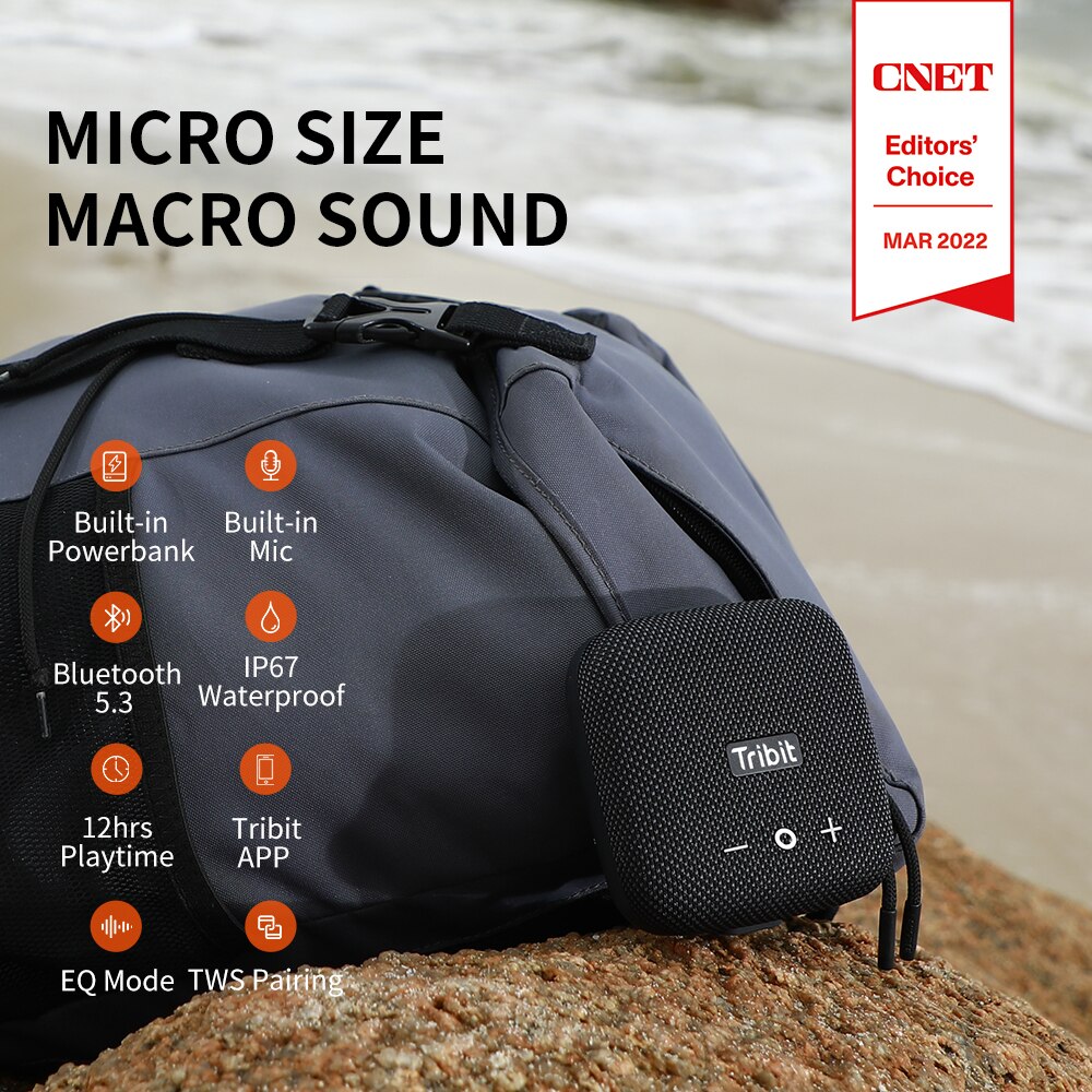 Tribit StormBox Micro 2 Portable Bluetooth Speaker, Deep Bass, 90dB Loud Sound, Waterproof IP67, Strap for Travel