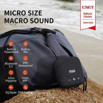 Tribit StormBox Micro 2 Portable Bluetooth Speaker, Deep Bass, 90dB Loud Sound, Waterproof IP67, Strap for Travel
