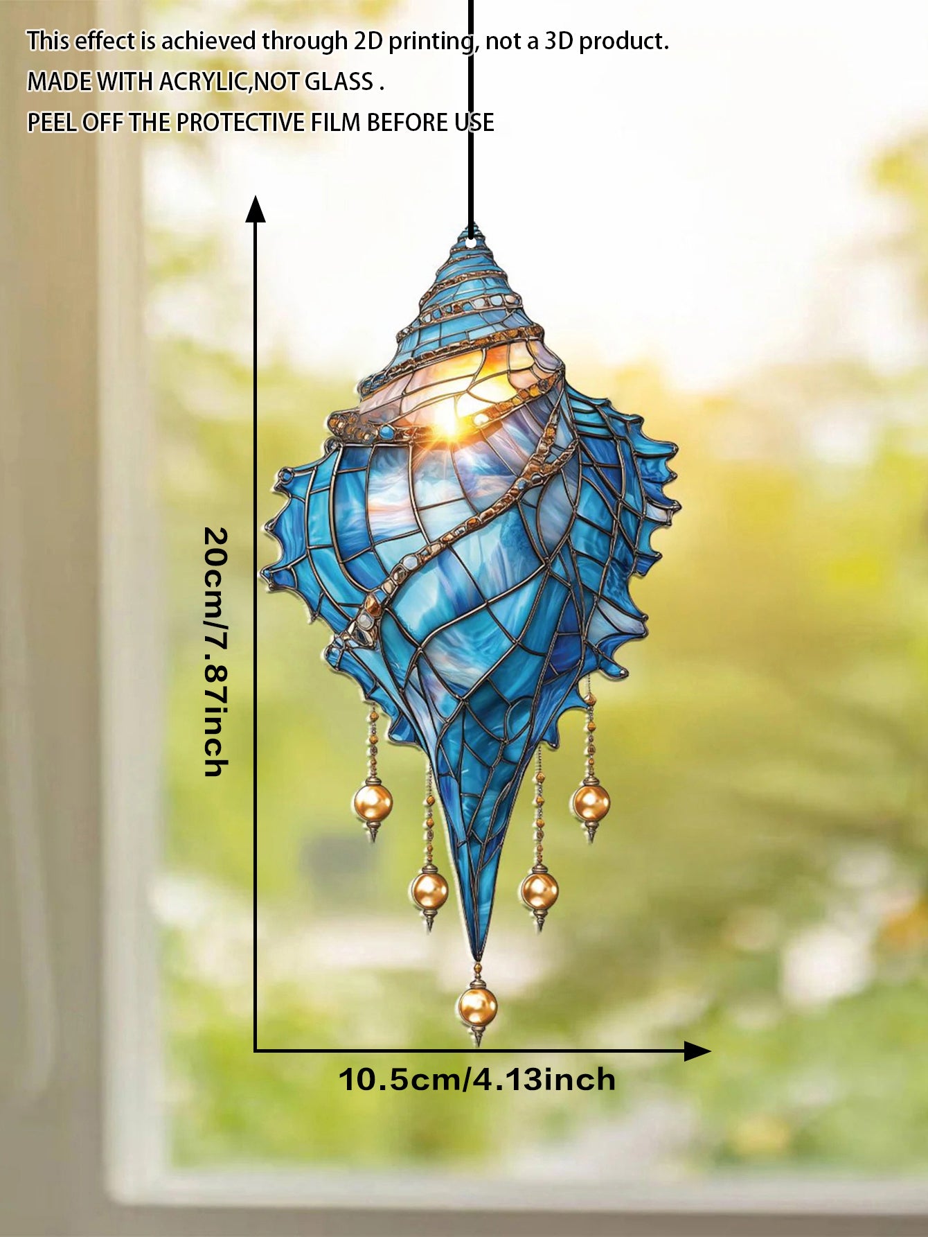 Blue Acrylic Conch Shell Window Suncatcher, Coastal Beach House Hanging Ornament, Garden Pendant, Home Decor Accent