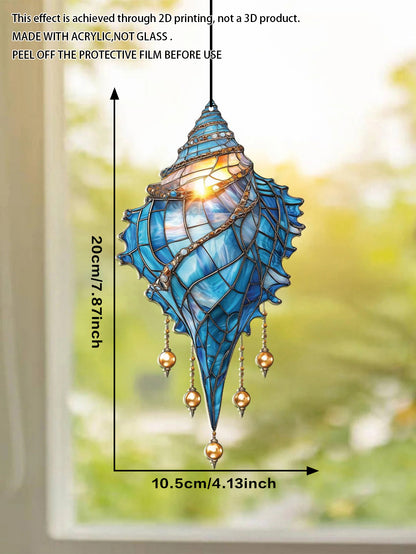 Blue Acrylic Conch Shell Window Suncatcher, Coastal Beach House Hanging Ornament, Garden Pendant, Home Decor Accent