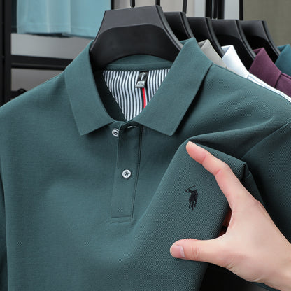 100% Pure Cotton Mens Short-Sleeved Polo Shirt Luxury Customized Business Top with Exquisite Embroidery, Summer Fashion