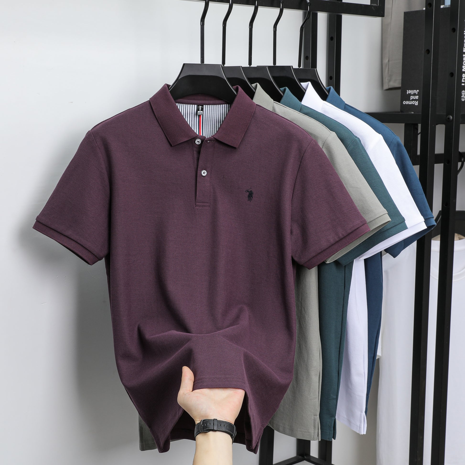 100% Pure Cotton Mens Short-Sleeved Polo Shirt Luxury Customized Business Top with Exquisite Embroidery, Summer Fashion