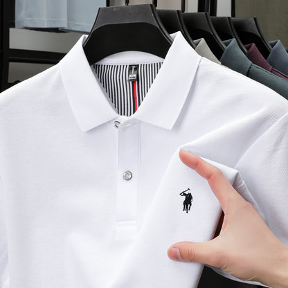 100% Pure Cotton Mens Short-Sleeved Polo Shirt Luxury Customized Business Top with Exquisite Embroidery, Summer Fashion