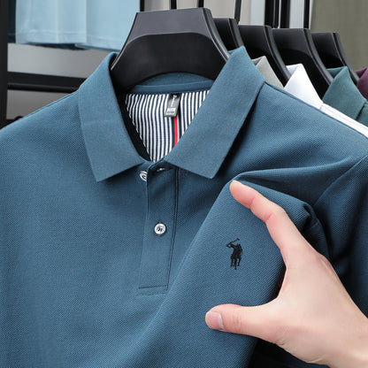 100% Pure Cotton Mens Short-Sleeved Polo Shirt Luxury Customized Business Top with Exquisite Embroidery, Summer Fashion