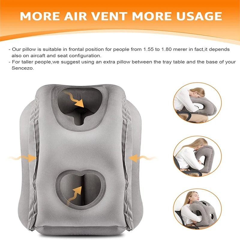 Inflatable Travel Pillow With Chin Support For Neck Rest In Car Plane Or Office 1