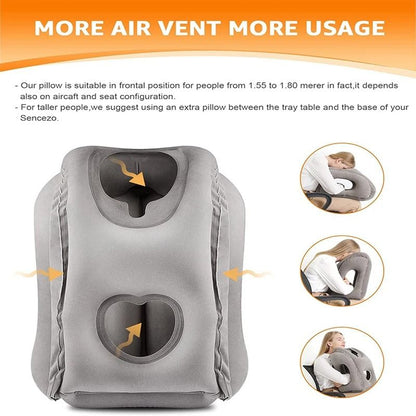 Inflatable Travel Pillow With Chin Support For Neck Rest In Car Plane Or Office 1