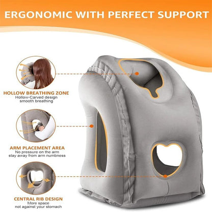 Inflatable Travel Pillow With Chin Support For Neck Rest In Car Plane Or Office 2
