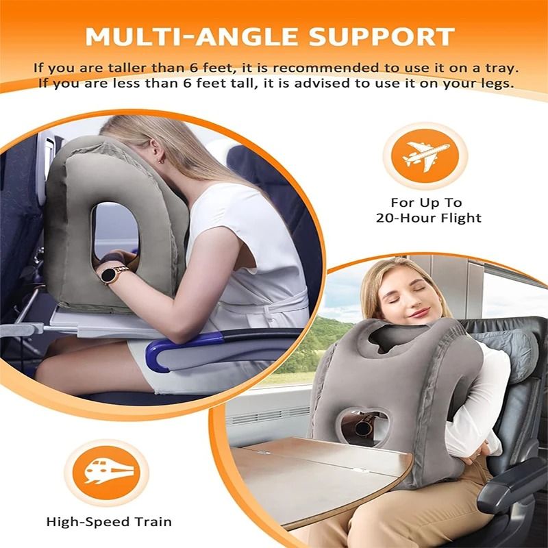 Inflatable Travel Pillow With Chin Support For Neck Rest In Car Plane Or Office 3