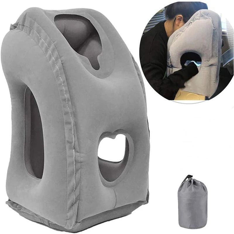 Inflatable Travel Pillow With Chin Support For Neck Rest In Car Plane Or Office 6