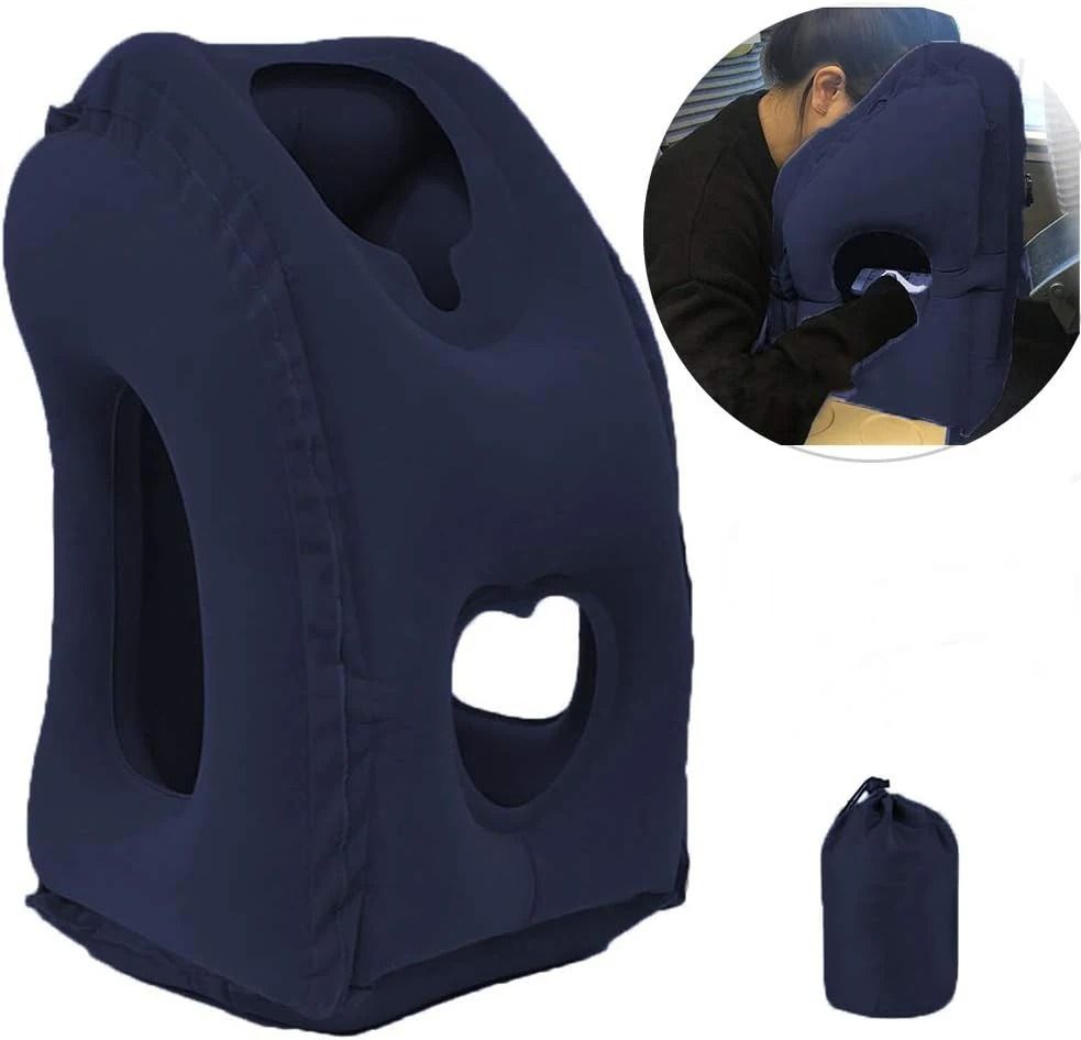 Inflatable Travel Pillow With Chin Support For Neck Rest In Car Plane Or Office 7